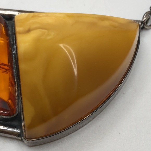 Genuine Baltic Amber Silver Tone Collar Necklace - Picture 12 of 14